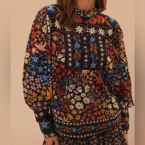 Farm rio Black Jujus Garden Blouse strawberry size small